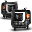 ANZO USA Projector C Bar Headlights, Black (Halogen Models w/o Factory LED DRL) for 2015-2019 GMC Sierra 2500HD/3500HD (6.6L Duramax V8 (LML), 6.6L Duramax V8 (L5P))