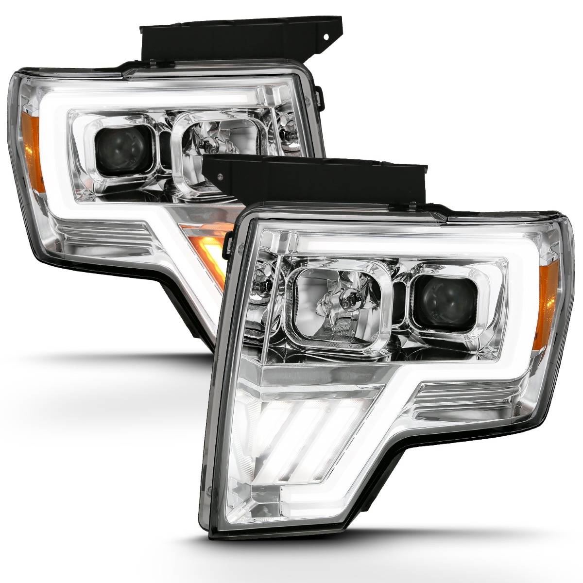 FORD F-150 09-14 PROJECTOR PLANK STYLE HEADLIGHTS CHROME W/ SWITCHBACK SIGNAL (FOR HALOGEN MODEL)