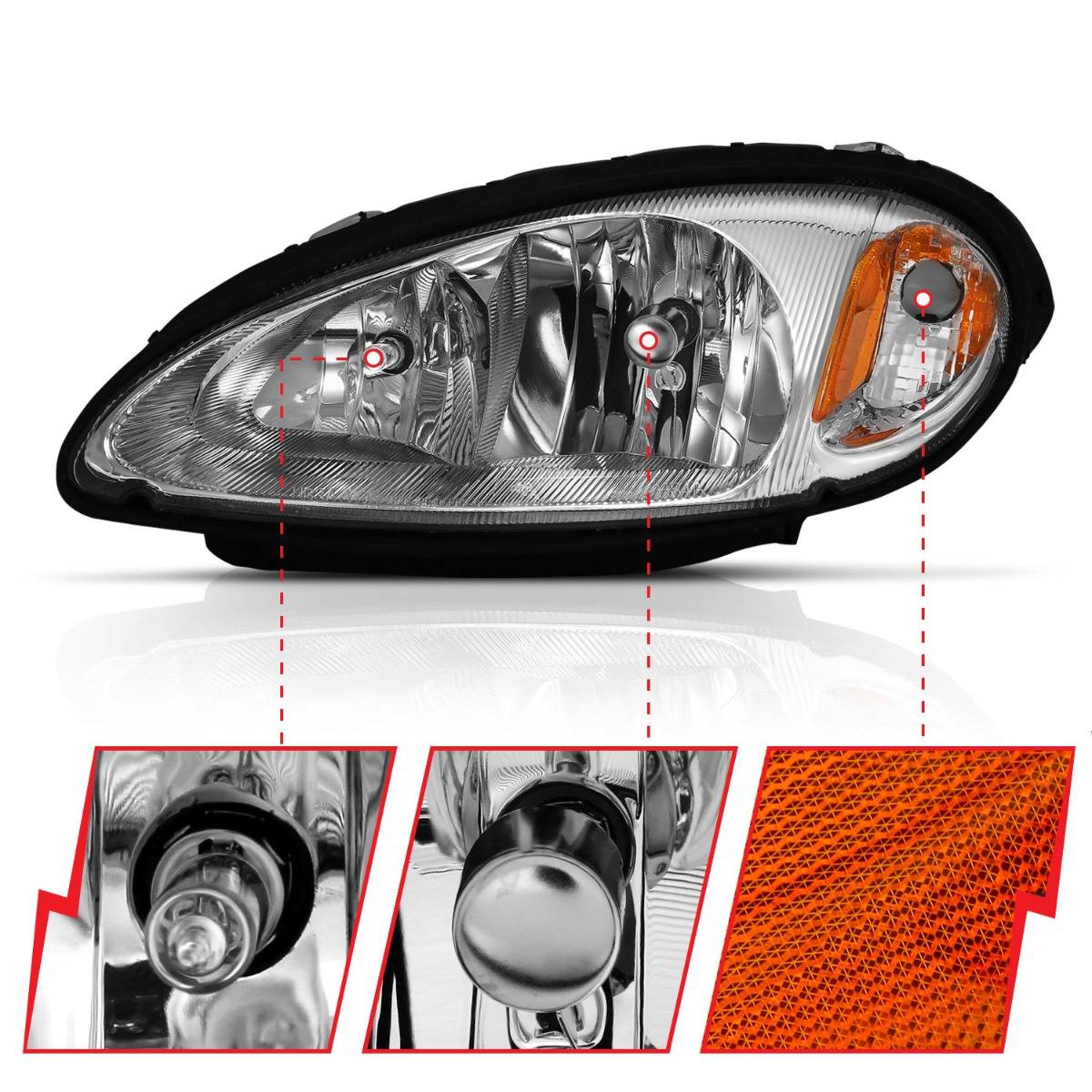 CHRYSLER PT CRUISER 01-05 CRYSTAL HEADLIGHTS CHROME (OE REPLACEMENT)