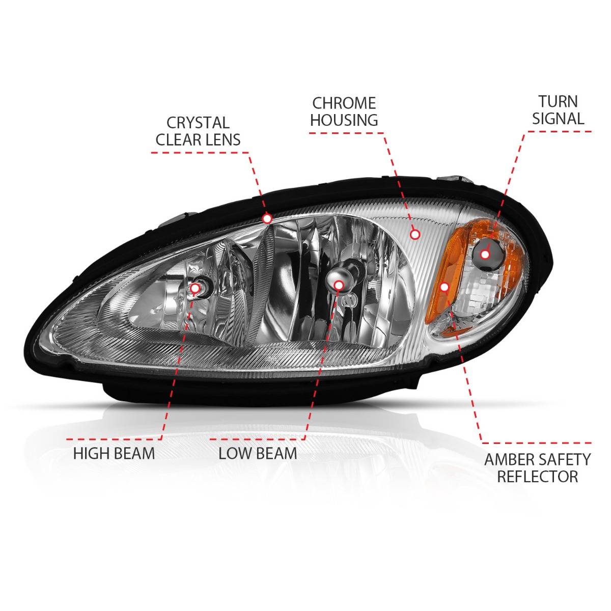CHRYSLER PT CRUISER 01-05 CRYSTAL HEADLIGHTS CHROME (OE