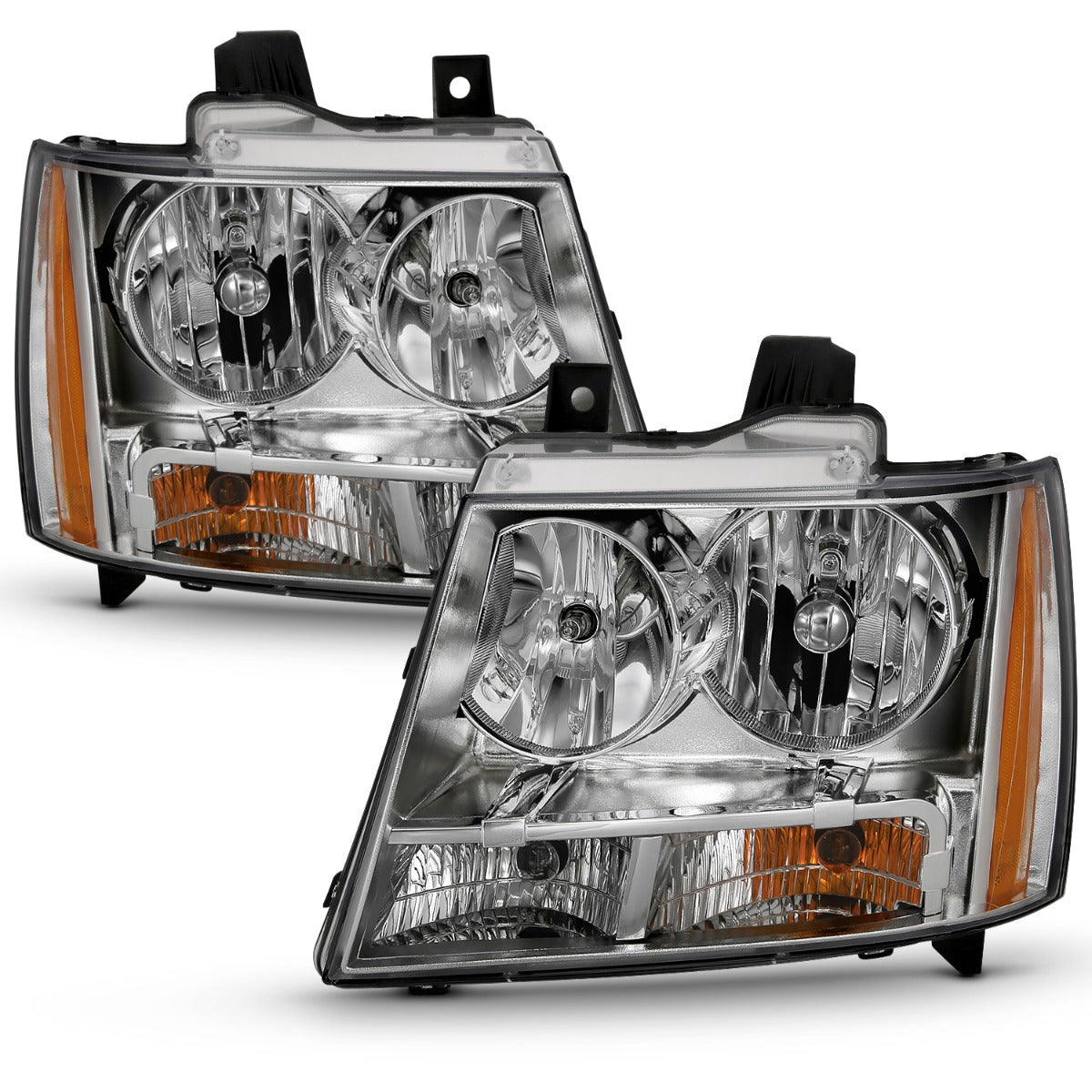 CHEVY TAHOE/ SUBURBAN 07-14 / AVALANCHE 07-13 CRYSTAL HEADLIGHTS CHROME (OE REPLACEMENT)