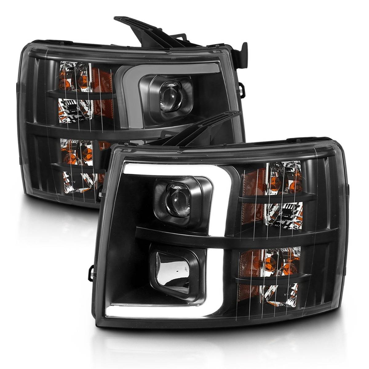 ANZO USA Projector Plank Headlights, Black for 2007-2014 Chevrolet Silverado 2500HD/3500HD (6.6L Duramax V8 (LMM), 6.6L Duramax V8 (LML))