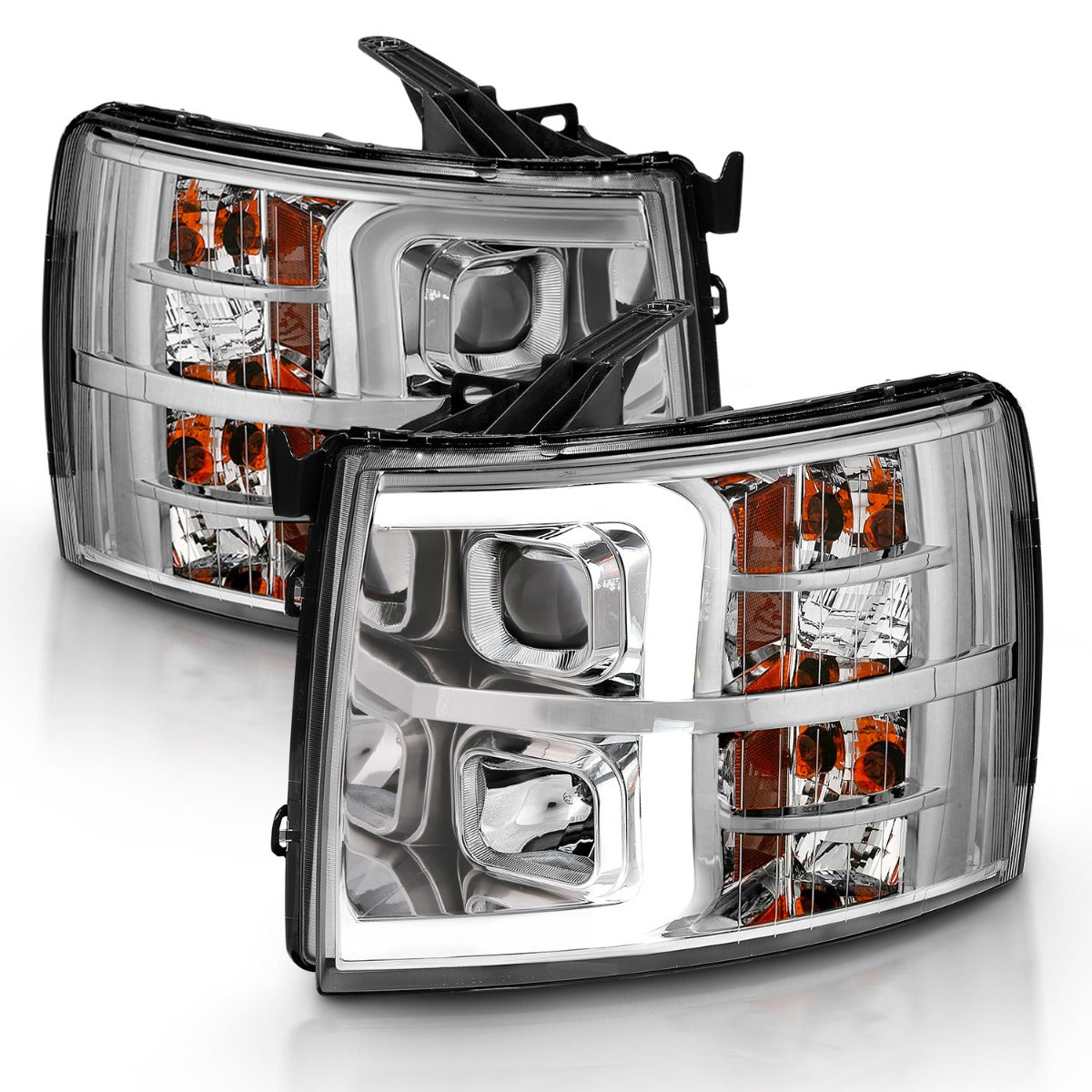 CHEVY SILVERADO 1500 07-13 / 2500HD/3500HD 07-14 PROJECTOR PLANK HEADLIGHTS CHROME