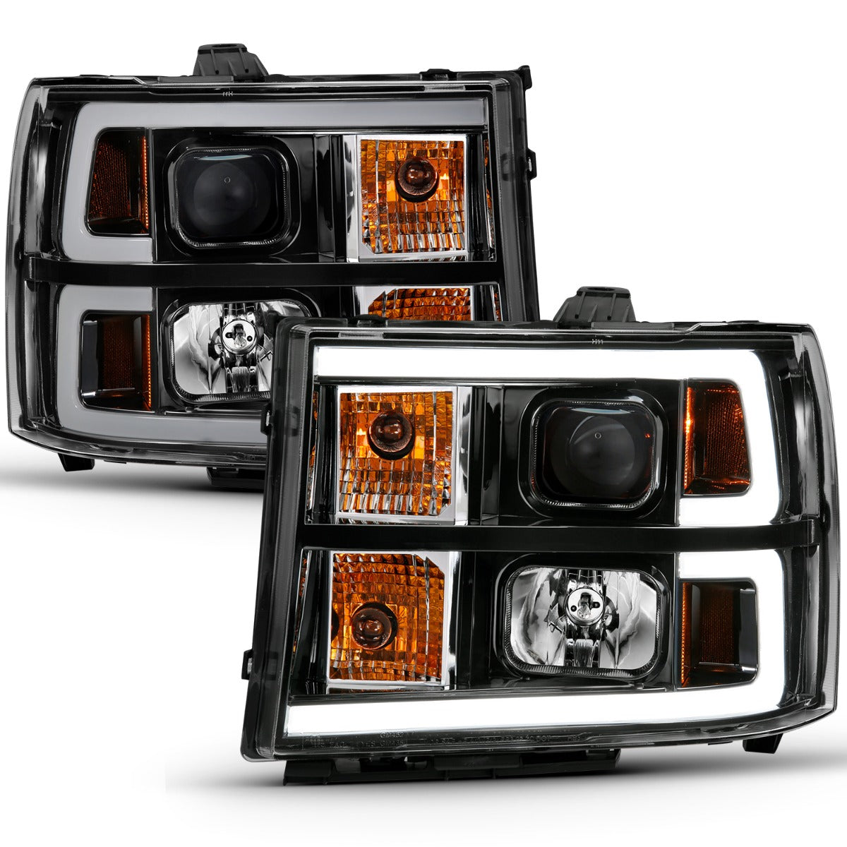 ANZO USA Projector Headlight Plank Style, Black for 2007-2014 GMC Sierra 2500HD/3500HD (6.6L Duramax V8 (LMM), 6.6L Duramax V8 (LML))