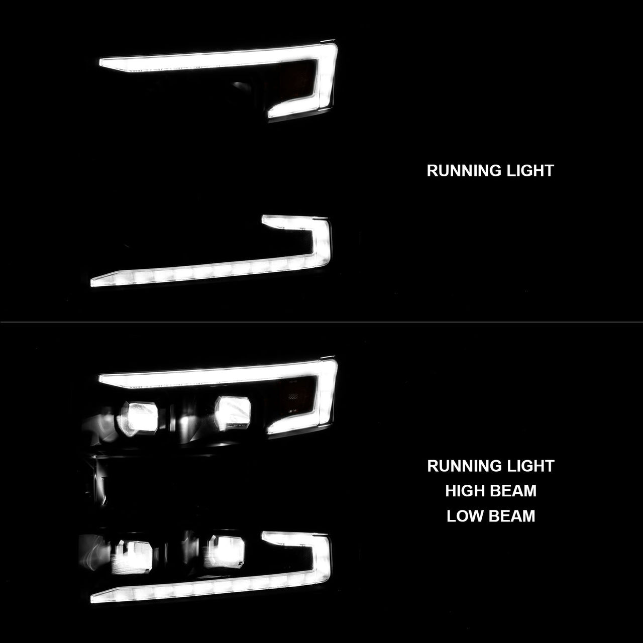 CHEVY SILVERADO 1500 19-21 FULL LED PROJECTOR PLANK STYLE HEADLIGHTS SEQUENTIAL SIGNAL BLACK W/ INITIATION FEATURE (FOR HALOGEN MODELS ONLY)