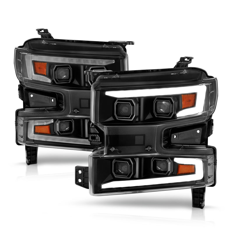 ANZO USA Full LED Projector Plank Style Headlights, Black w/ Initiation Feature (for halogen models only) for 2019-2021 (pre-refresh) Chevrolet Silverado 1500 (5.3L V8, 6.2L V8, 2.7L Turbo I4)