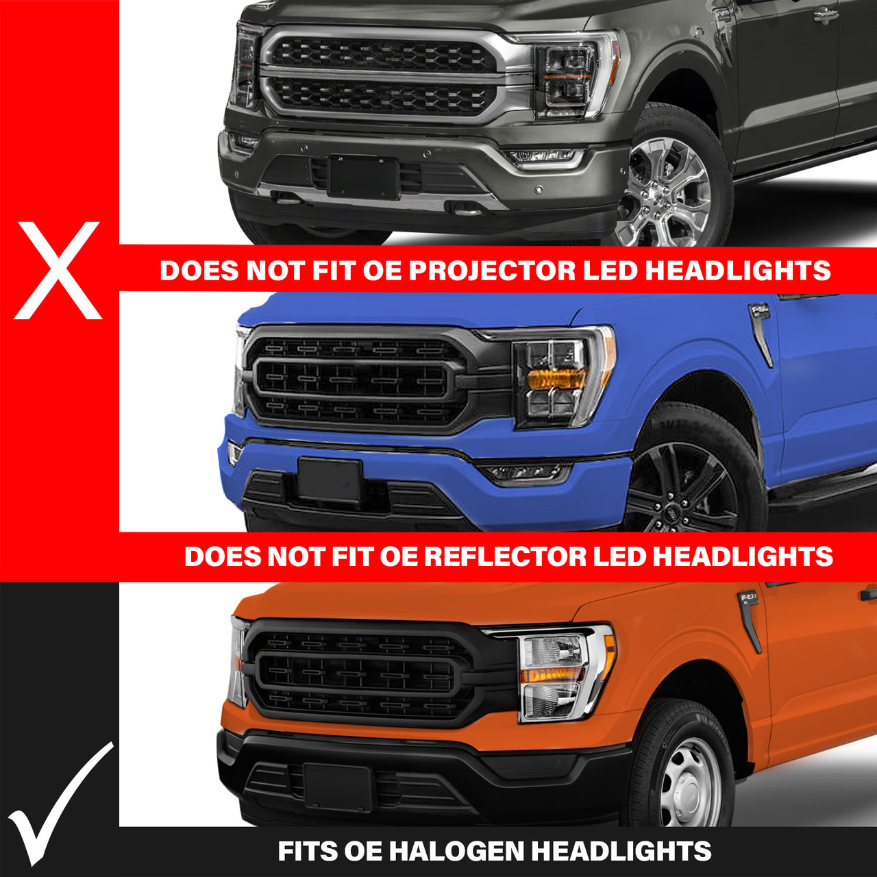FORD F-150 21-23 FULL LED PLANK PROJECTOR HEADLIGHTS BLACK W/ INITIATION & SEQUENTIAL (FOR HALOGEN MODELS ONLY)