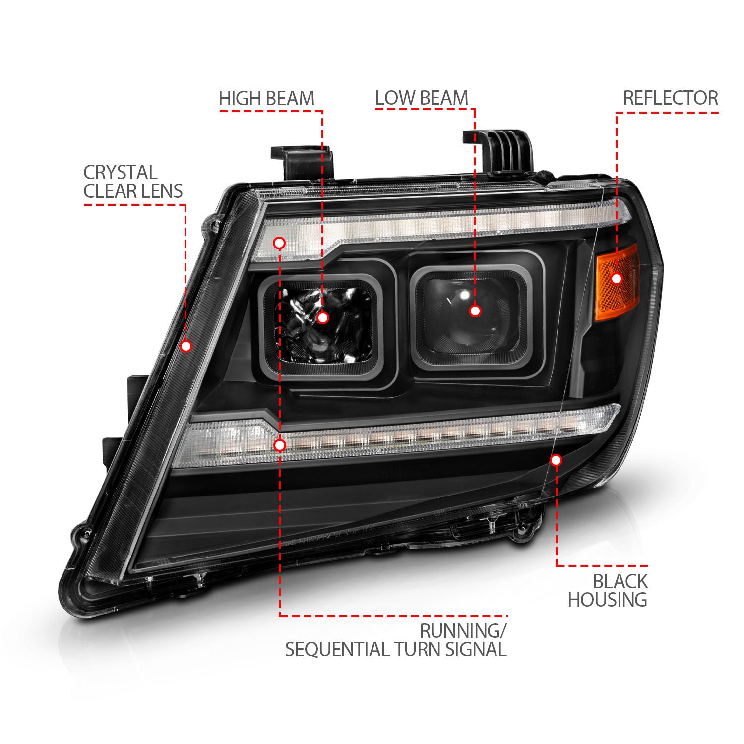 NISSAN FRONTIER 09-21 PROJECTOR PLANK STYLE HEADLIGHTS BLACK W/ DRL &