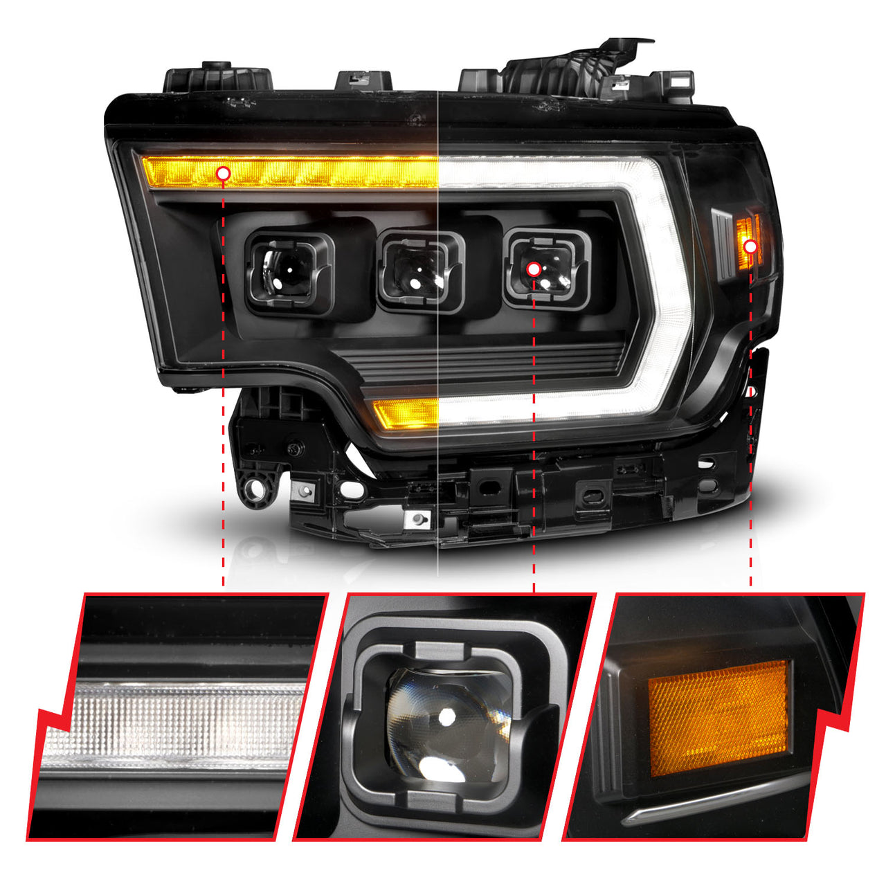 RAM 2500/3500 19-24 Z-SERIES FULL LED PROJECTOR HEADLIGHTS BLACK W/ DRL SWITCH, INITIATION & SEQUENTIAL