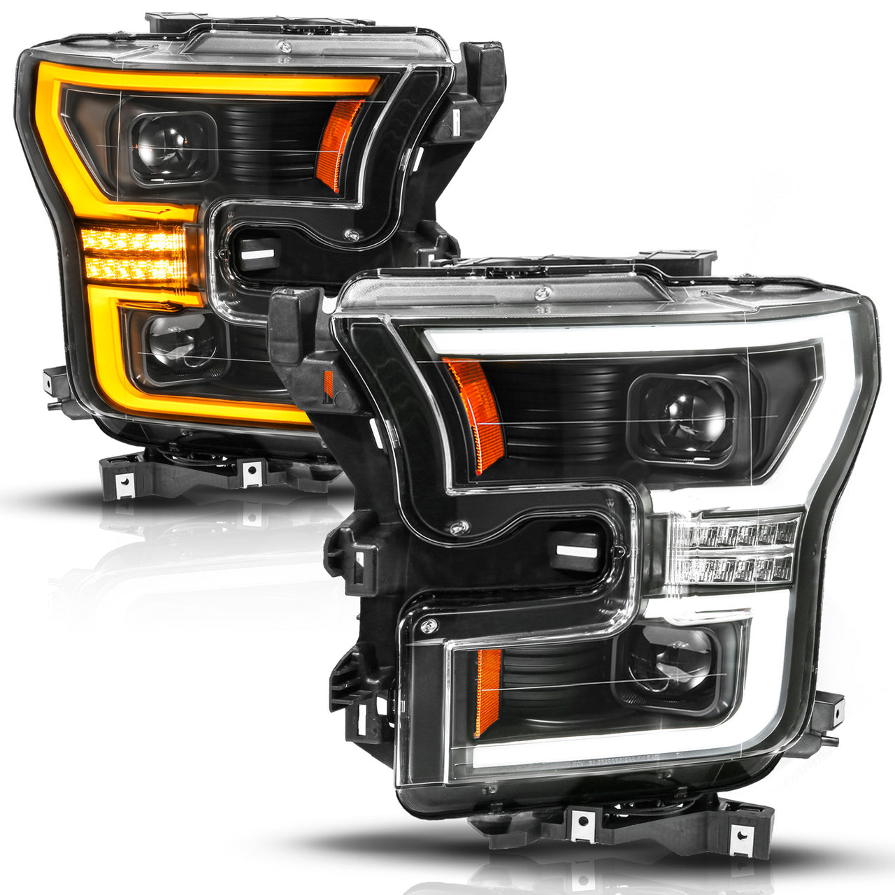 FORD F-150 15-17 FULL LED PROJECTOR PLANK STYLE HEADLIGHTS BLACK W/ INITIATION & SEQUENTIAL (FITS HALOGEN MODELS ONLY)