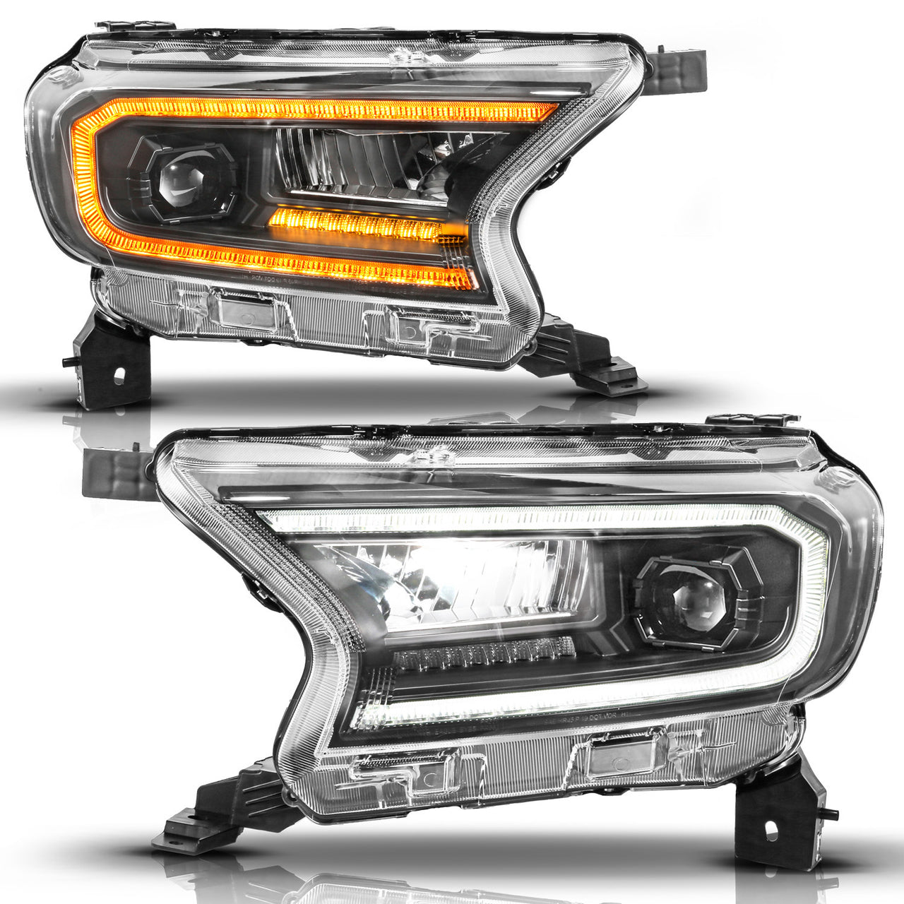 FORD RANGER 19-23 FULL LED PROJECTOR HEADLIGHTS BLACK W/ INITIATION & SEQUENTIAL (FOR FACTORY HALOGEN MODEL)