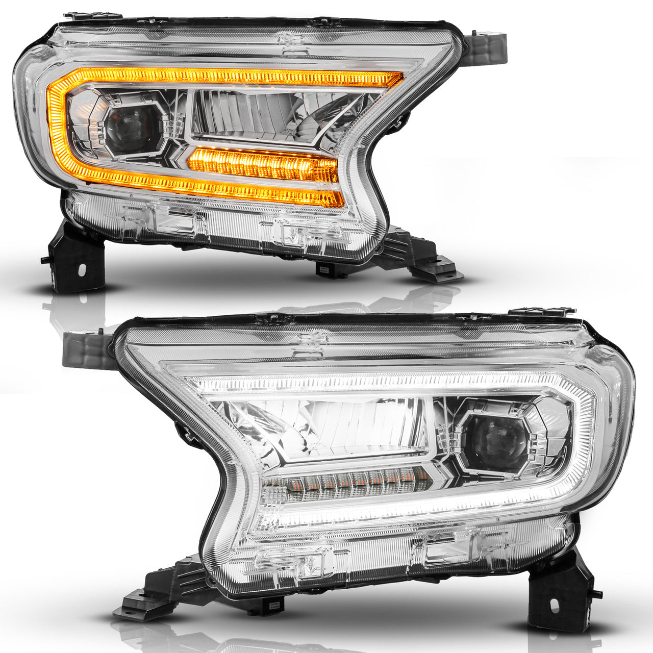 FORD RANGER 19-23 FULL LED PROJECTOR HEADLIGHTS CHROME W/ INITIATION & SEQUENTIAL (FOR FACTORY HALOGEN MODEL)