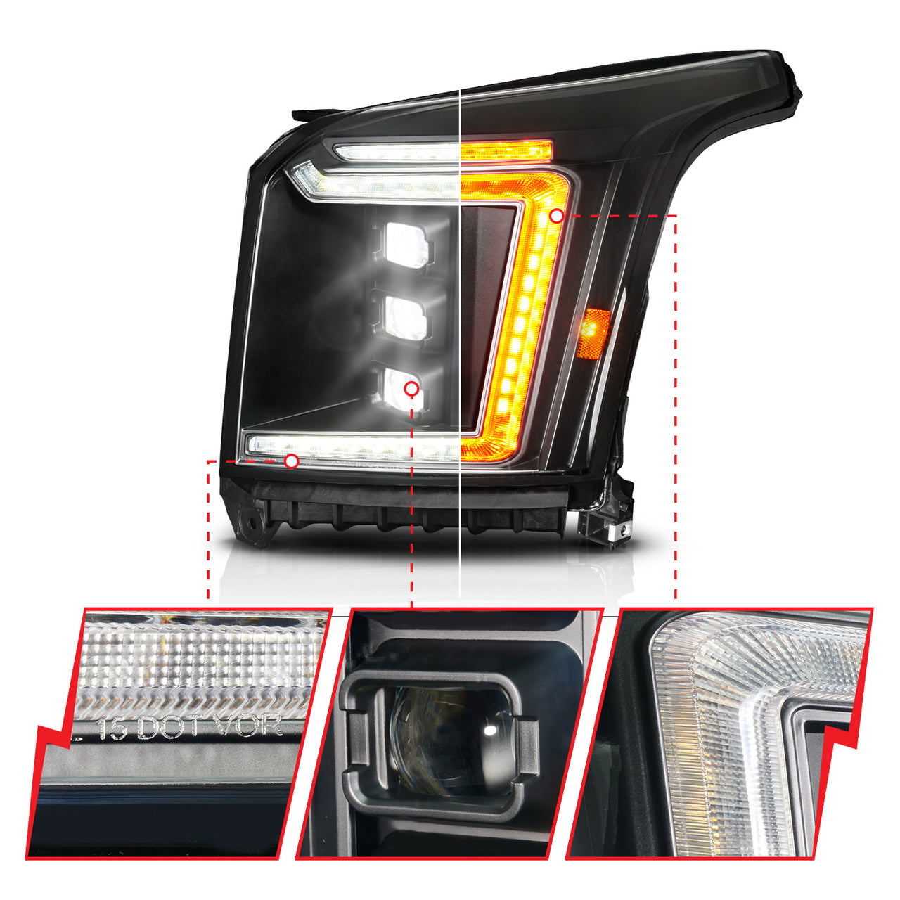 GMC YUKON/YUKON XL 15-20 FULL LED PROJECTOR HEADLIGHTS BLACK W/ DRL, INITIATION & SEQUENTIAL (FACTORY HALOGEN MODELS ONLY)