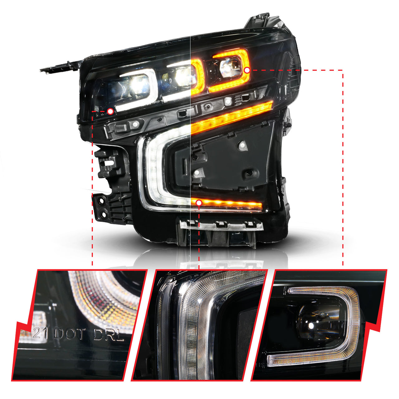 CHEVY TAHOE/SUBURBAN 21-24 Z-SERIES FULL LED PROJECTOR HEADLIGHTS BLACK W/ DRL SWITCH, INITIATION, & SEQUENTIAL