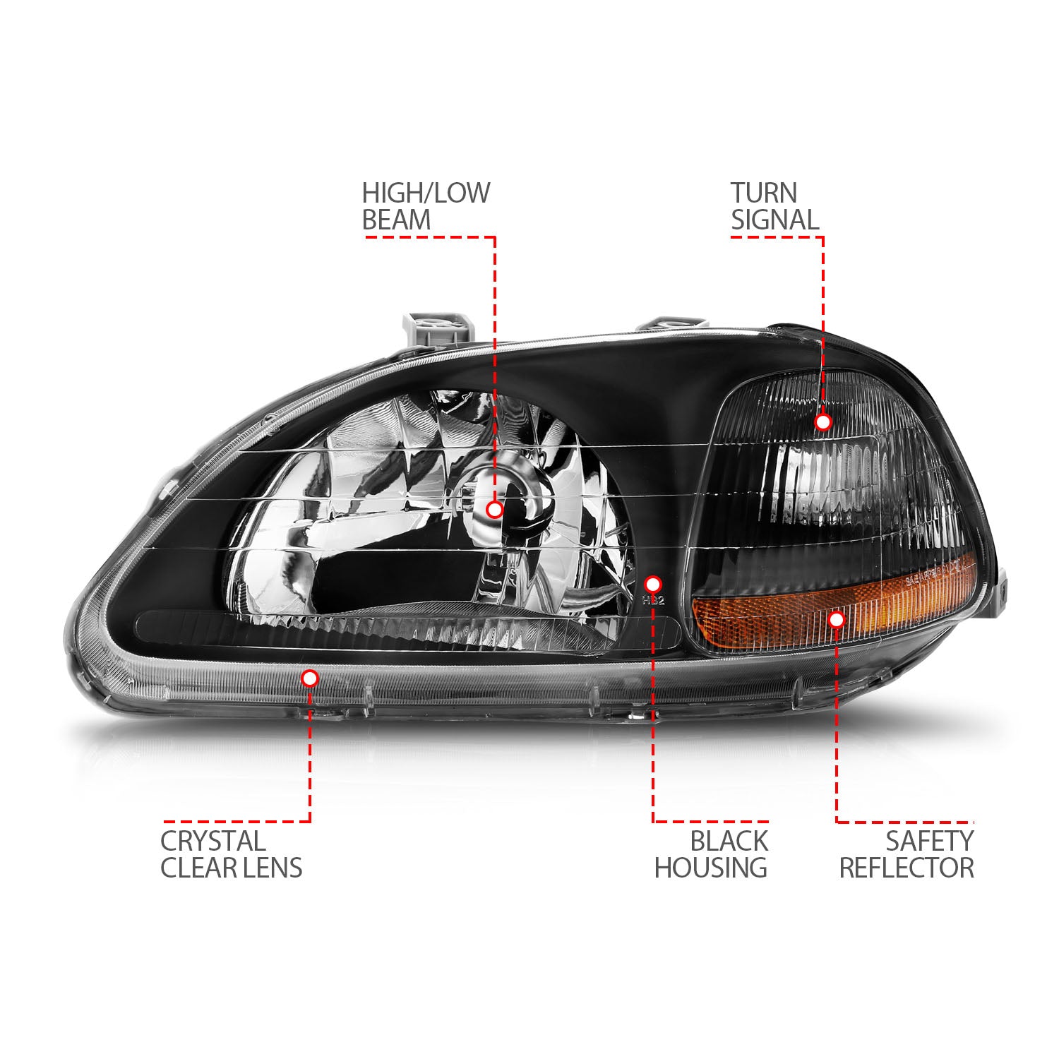 Black/Clear Headlight Lamps Pair For 1996-1998 Honda Civic Coupe & Sedan – Zpeedstarz