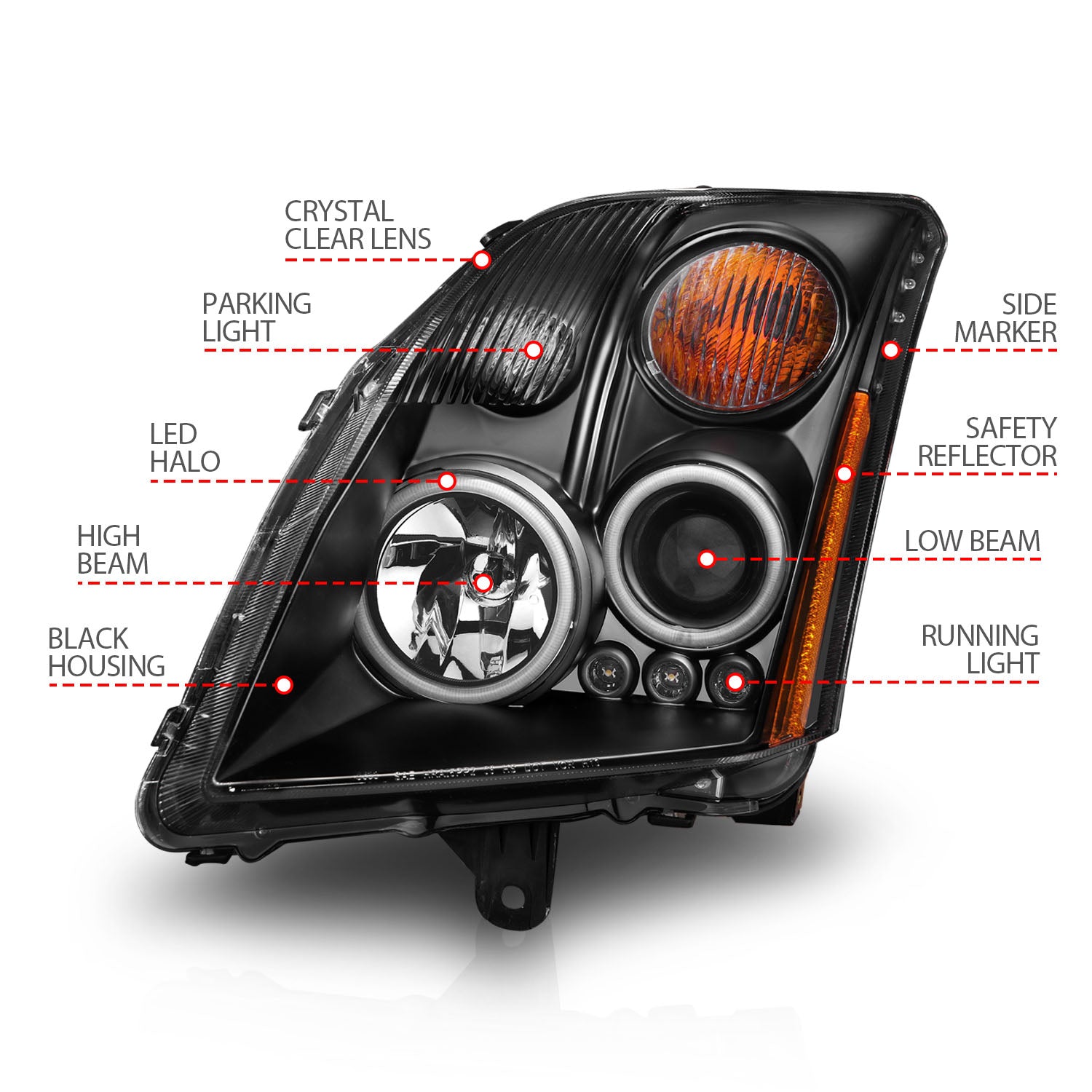 NISSAN SENTRA 07-12 PROJECTOR HEADLIGHTS BLACK W/ RX HALO NISSAN SENTRA 07-12 PROJECTOR HEADLIGHTS BLACK W/ RX HALO