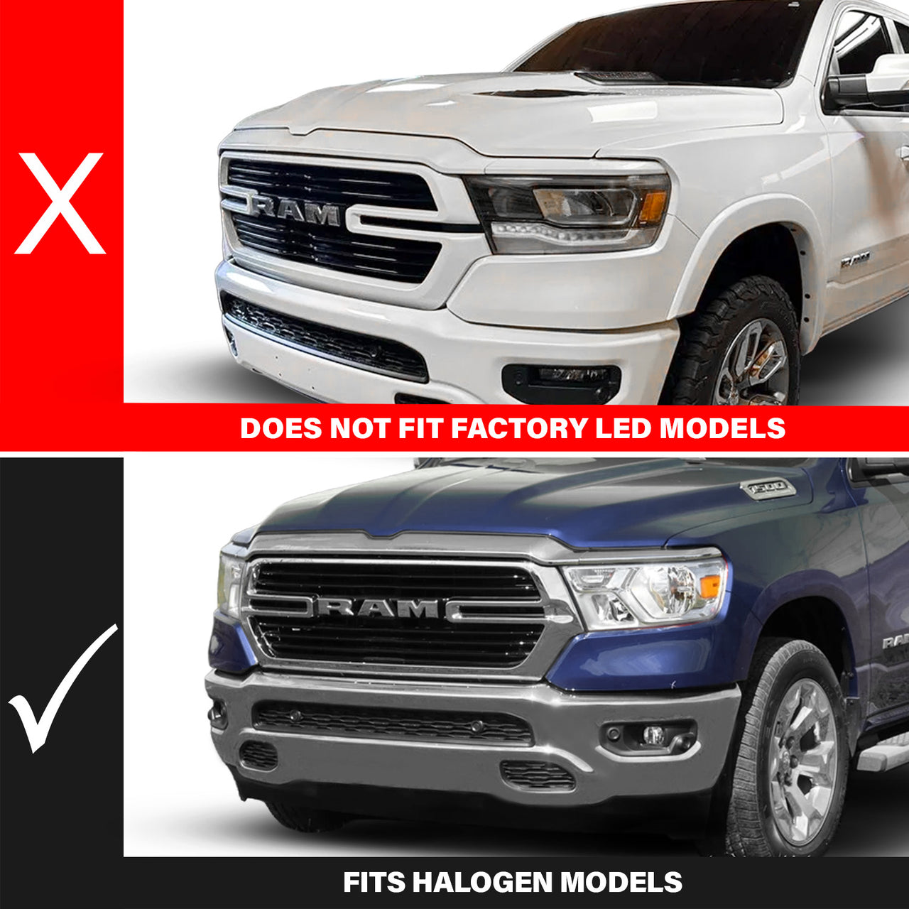 RAM 1500 (NEW BODY) 19-24 FULL LED PROJECTOR LIGHT BAR HEADLIGHTS BLACK W/ INITIATION & SEQUENTIAL (FOR HALOGEN MODELS ONLY)