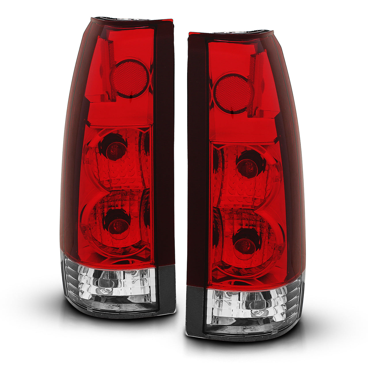 CHEVY/GMC C/K1500/2500 88-98 / C/K3500 88-00 / SUBURBAN 92-99 / BLAZER (FULL-SIZE) 92-94 / TAHOE 95-99 / YUKON 92-99 TAIL LIGHTS CHROME RED/CLEAR LENS G2