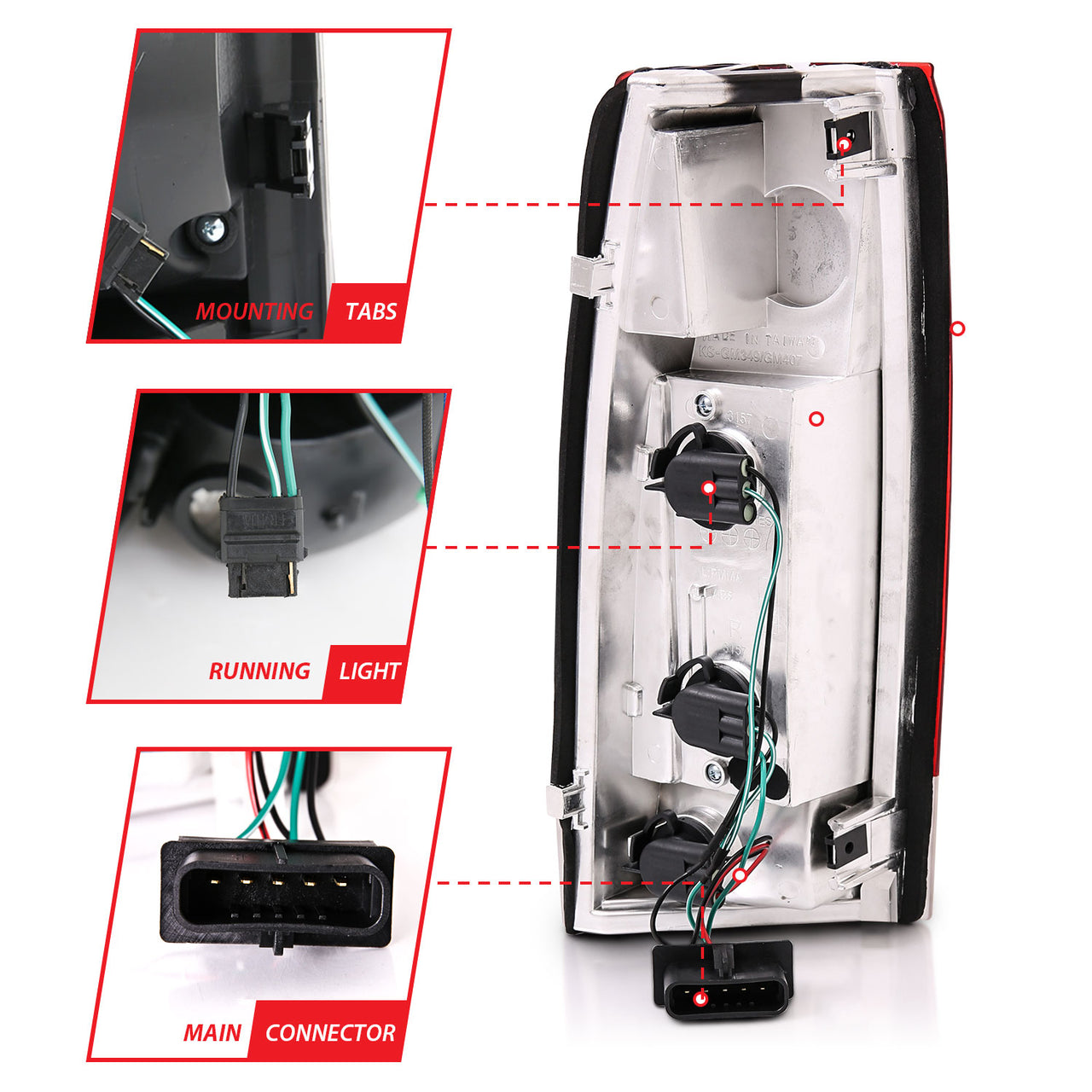 CHEVY/GMC C/K1500/2500 88-98 / C/K3500 88-00 / SUBURBAN 92-99 / BLAZER (FULL-SIZE) 92-94 / TAHOE 95-99 / YUKON 92-99 TAIL LIGHTS CHROME RED/CLEAR LENS G2