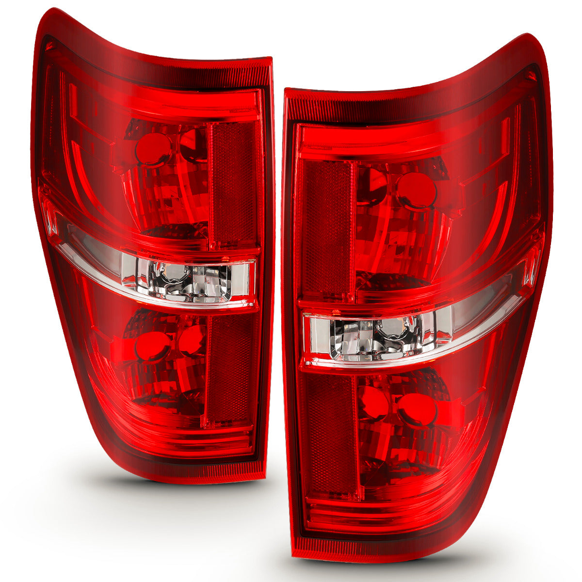 FORD F-150 09-14 TAIL LIGHTS CHROME RED/CLEAR LENS (W/O BULBS) (OE TYPE)