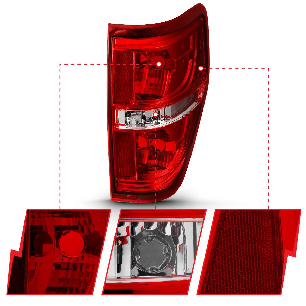 FORD F-150 09-14 TAIL LIGHTS CHROME RED/CLEAR LENS (W/O BULBS) (OE TYPE)