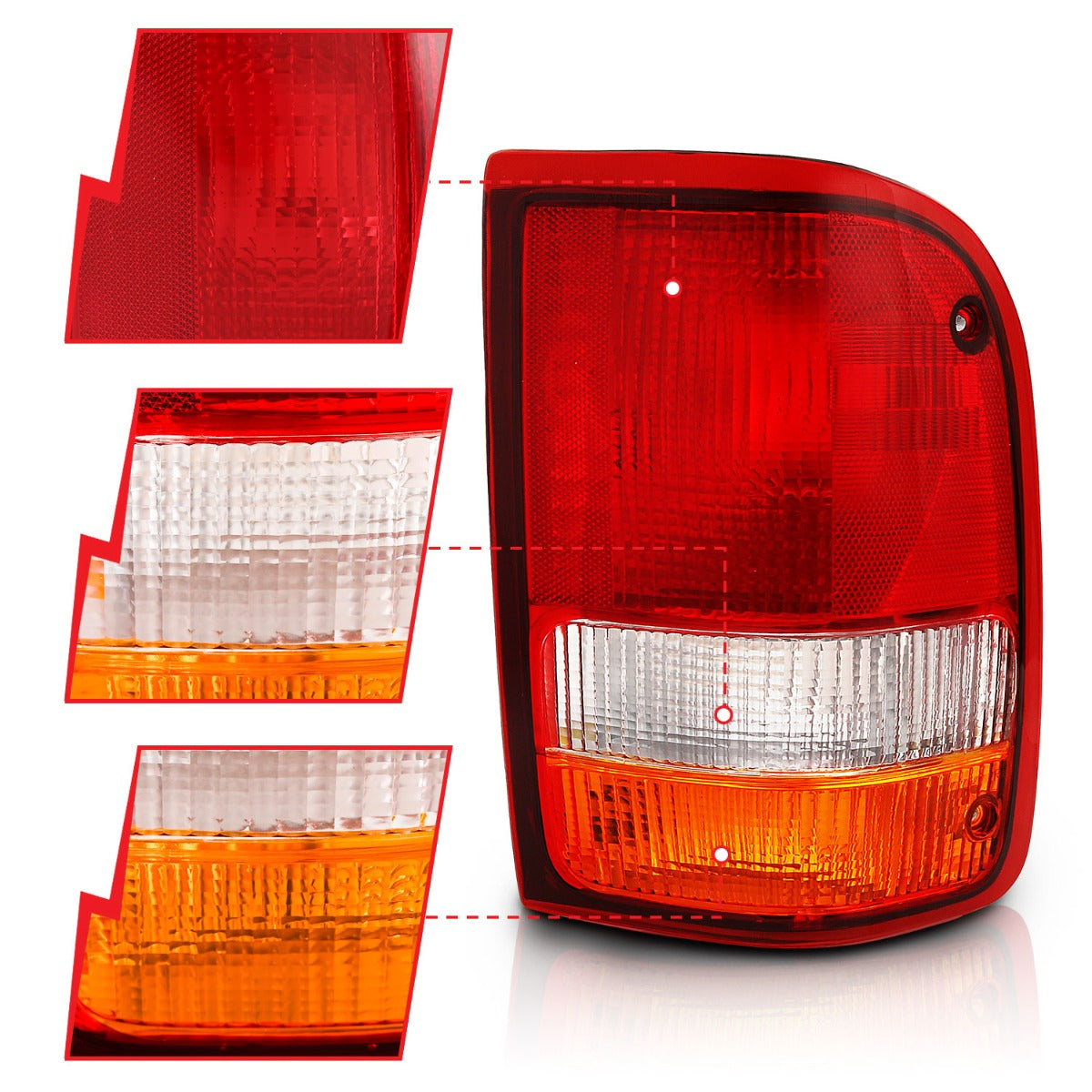 FORD RANGER 93-97 TAIL LIGHT CHROME RED/CLEAR/AMBER LENS (OE TYPE)