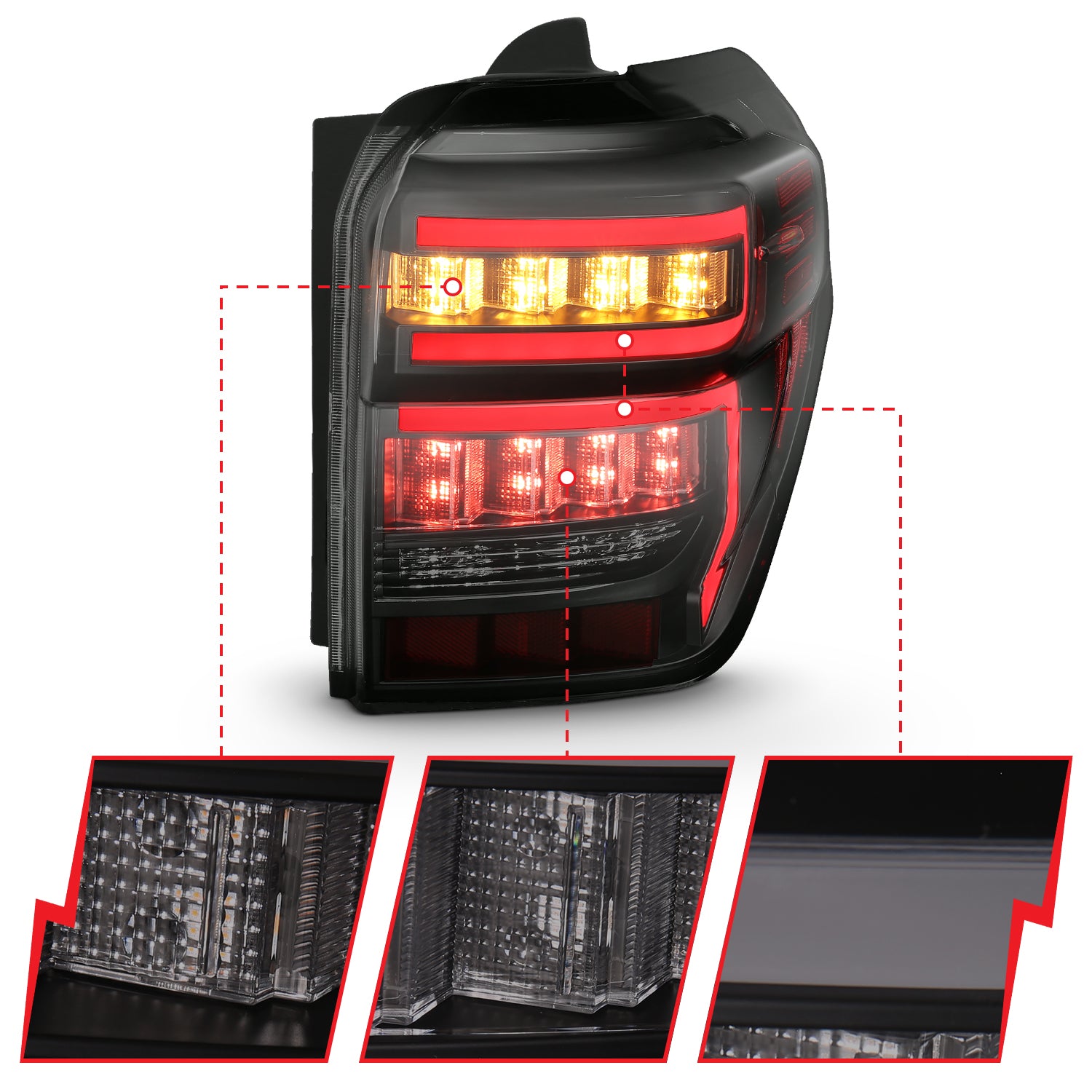 TOYOTA 4RUNNER 14-23 LED BAR STYLE TAIL LIGHTS BLACK SMOKE LENS W/ SEQ