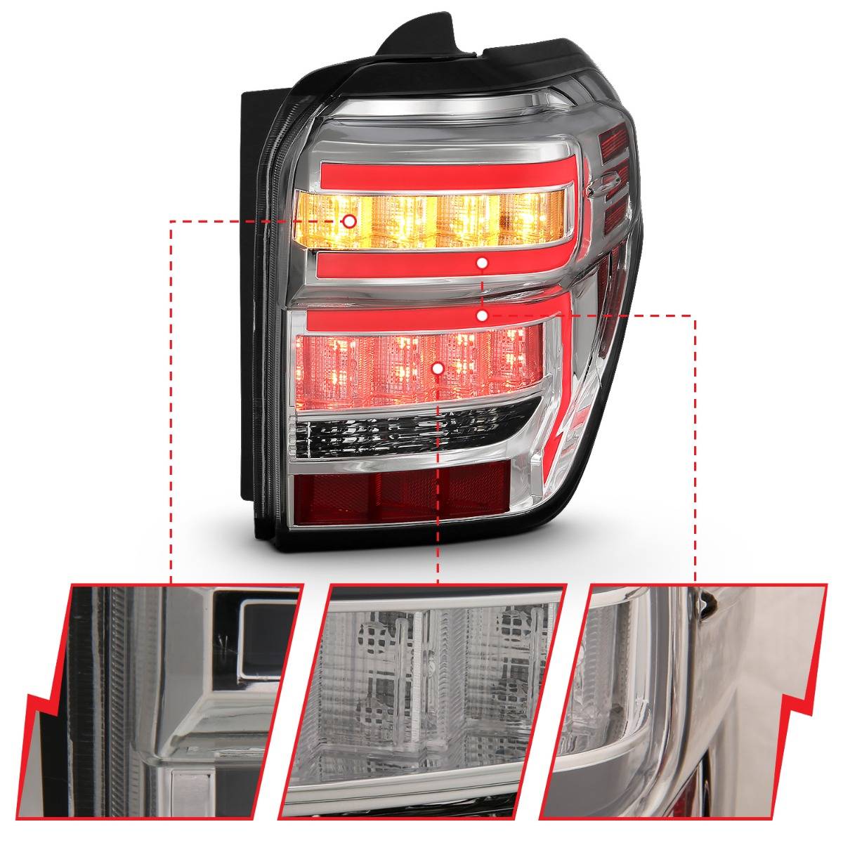 TOYOTA 4RUNNER 14-23 LED BAR STYLE TAIL LIGHTS CHROME CLEAR LENS W/ SEQUENTIAL SIGNAL