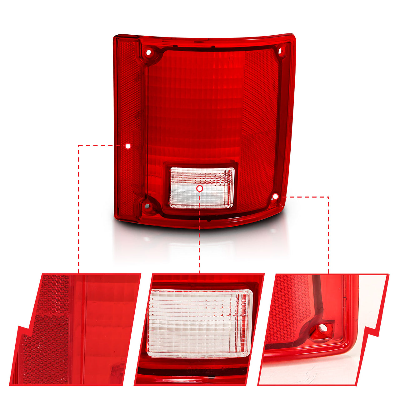 CHEVY BLAZER 78-91 / GMC JIMMY 83-91 TAIL LIGHT LENS RED/CLEAR W/O CHROME TRIM (OE TYPE)