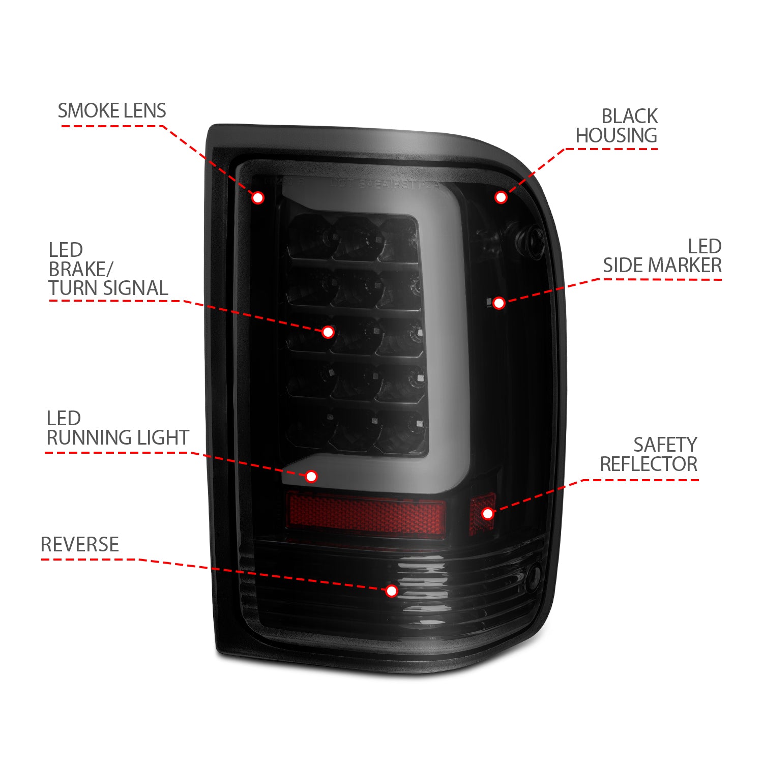 AUTOFREE LED Tail Lights Pair For 1993-1999 Ford Ranger – Black Smoke Lens, DOT/SAE