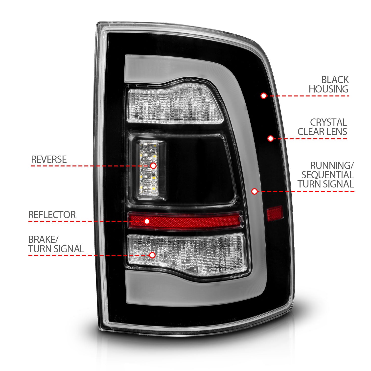 DODGE RAM 1500 09-18 / RAM 2500/3500 10-18 LED TAIL LIGHTS BLACK CLEAR
