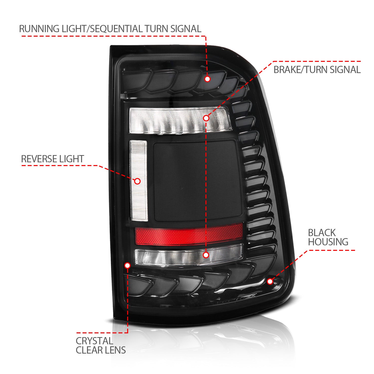 RAM 1500 19-24 FULL LED TAIL LIGHTS BLACK CLEAR LENS W/ SEQUENTIAL SIG