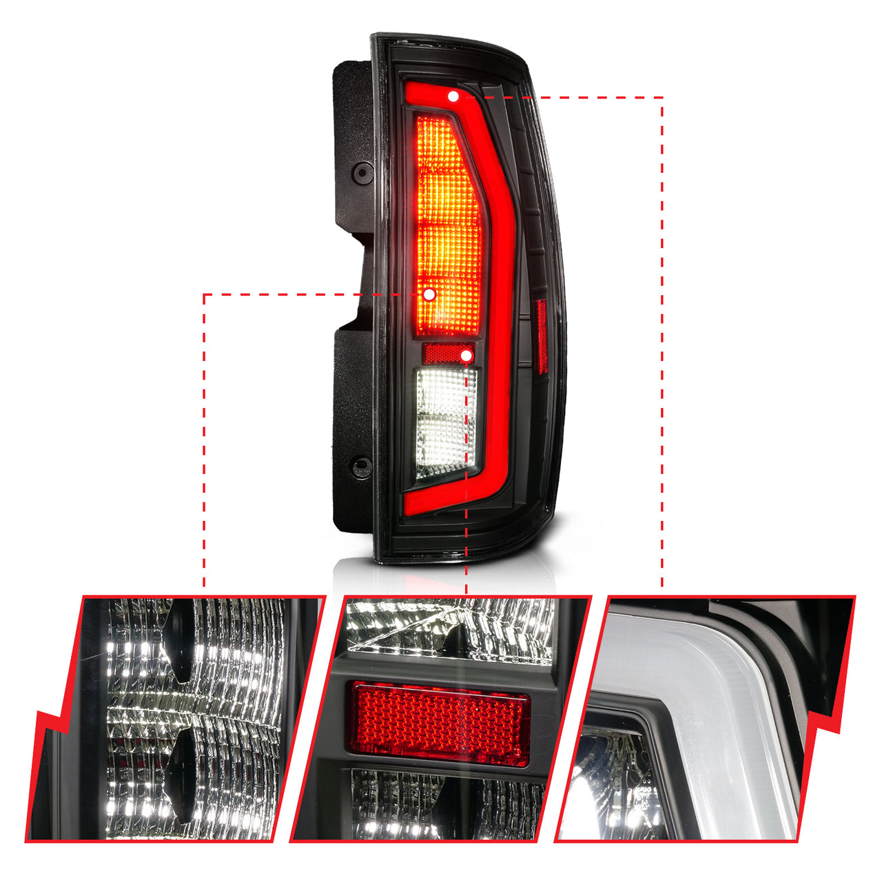 CHEVY TAHOE/SUBURBAN / GMC YUKON/YUKON XL 07-14 LED TAIL LIGHTS BLACK HOUSING CLEAR LENS W/ C LIGHT BAR G2