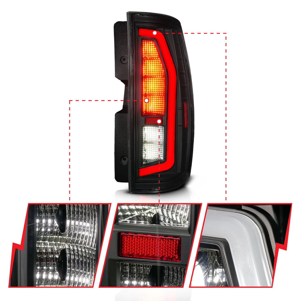 CHEVY TAHOE/SUBURBAN / GMC YUKON/YUKON XL 07-14 LED TAIL LIGHTS BLACK HOUSING SMOKE LENS W/ C LIGHT BAR G2