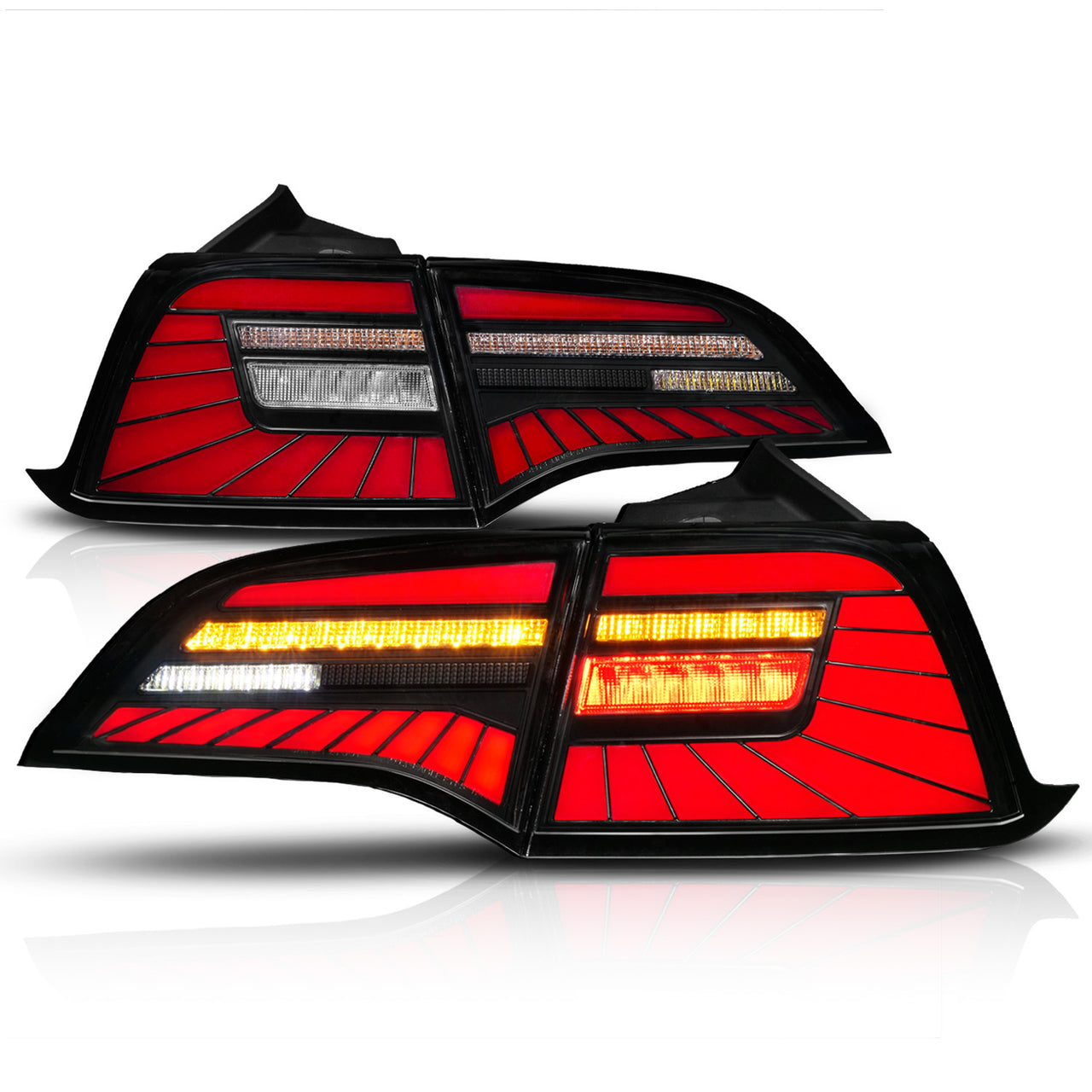 TESLA MODEL 3 17-23/ MODEL Y 20-24 LED TAILLIGHTS BLACK HOUSING SMOKE LENS (W/SEQUENTIAL)(4PCS)