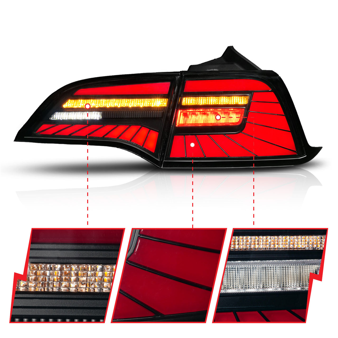 TESLA MODEL 3 17-23/ MODEL Y 20-24 LED TAILLIGHTS BLACK HOUSING SMOKE LENS (W/SEQUENTIAL)(4PCS)