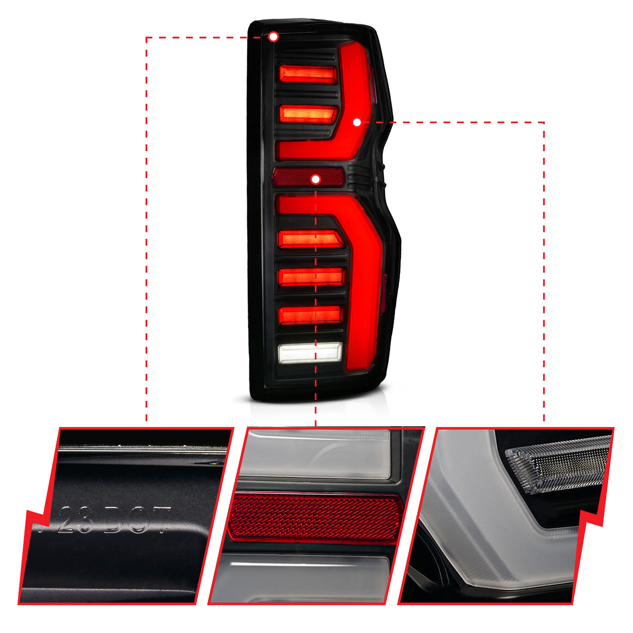 CHEVY COLORADO 23-25 FULL LED TAIL LIGHTS BLACK HOUSING SMOKE LENS W/ SEQUENTIAL SIGNAL (INITIATION FEATURE)