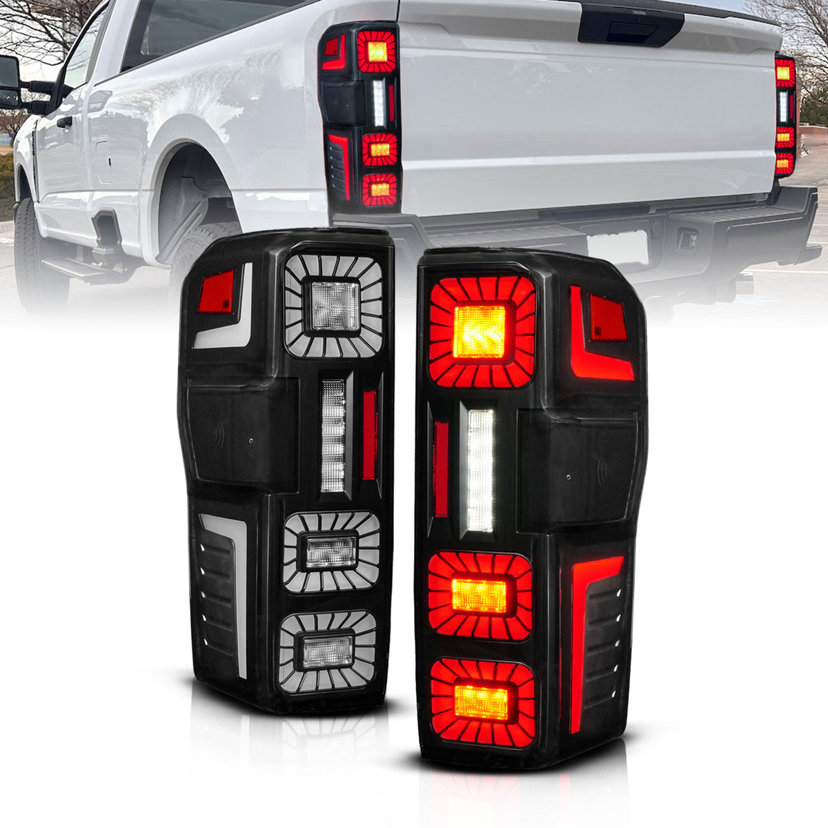FORD SUPER DUTY 23-26 FULL LED TAIL LIGHTS BLACK HOUSING SMOKE LENS W/ SEQUENTIAL SIGNAL