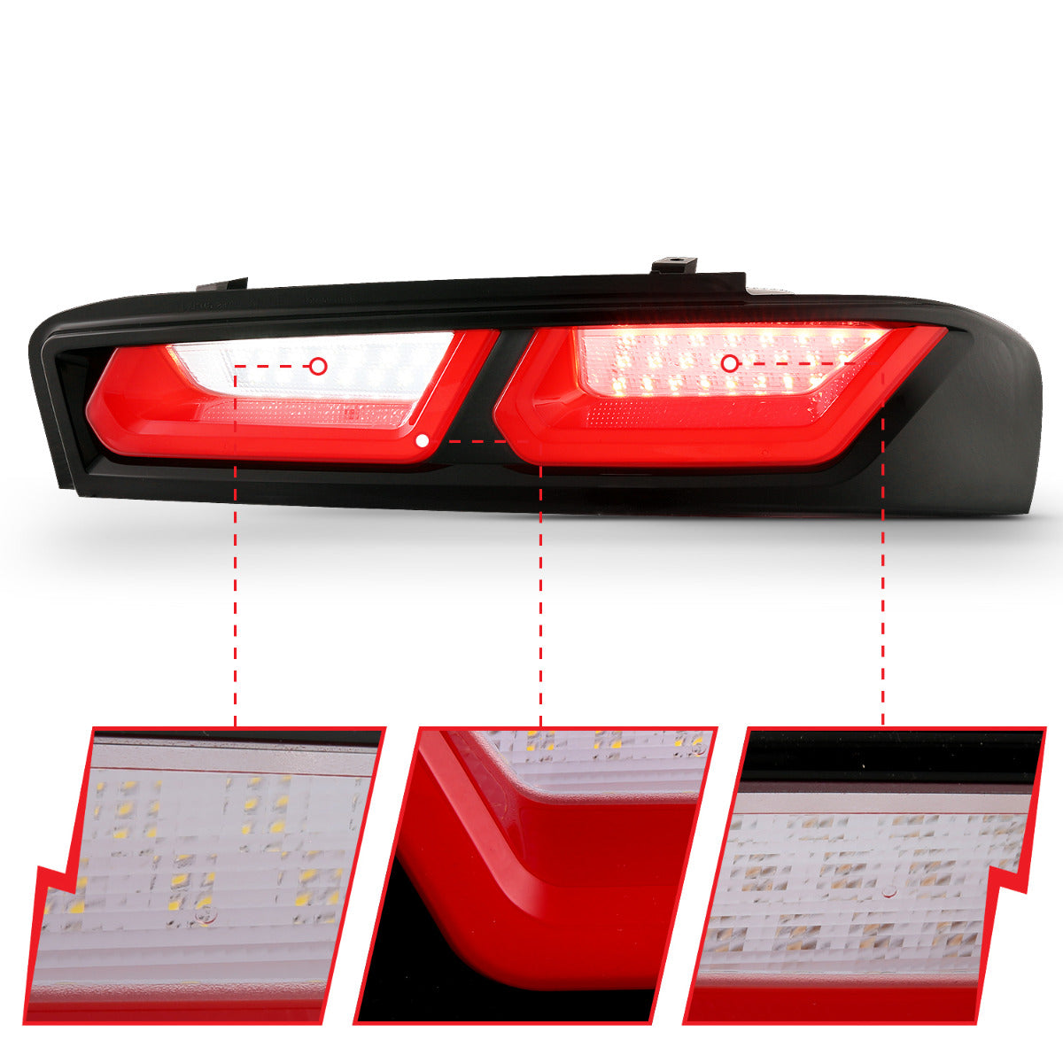 CHEVY CAMARO 16-18 FULL LED TAIL LIGHTS BLACK RED/CLEAR LENS