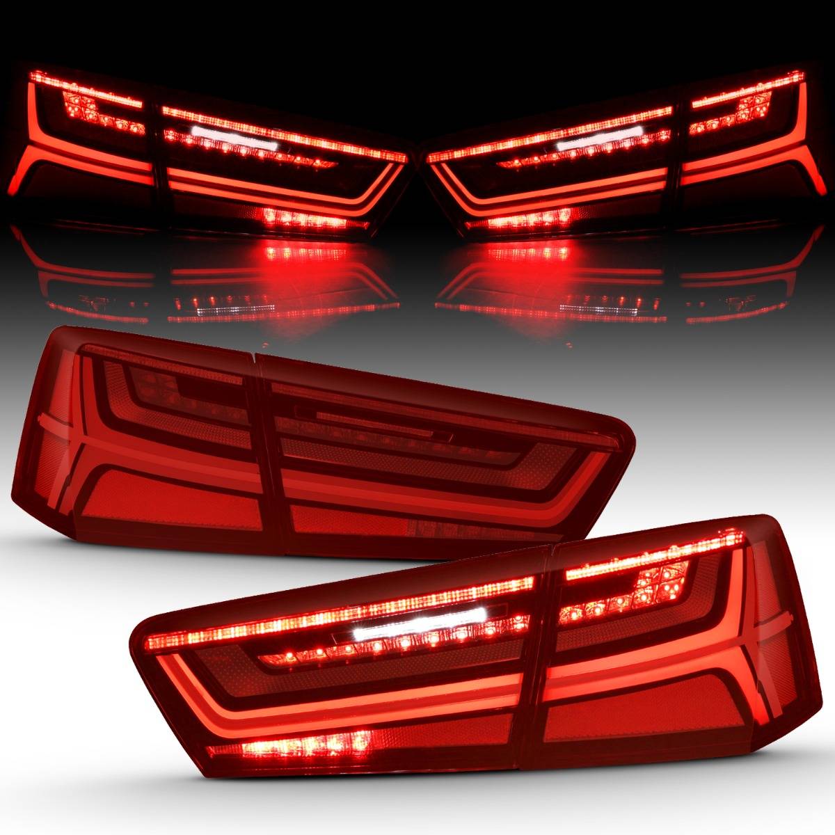 AUDI A6/S6 12-15 LED TAIL LIGHTS BLACK RED/CLEAR LENS W/ SEQUENTIAL SIGNAL 4 PCS