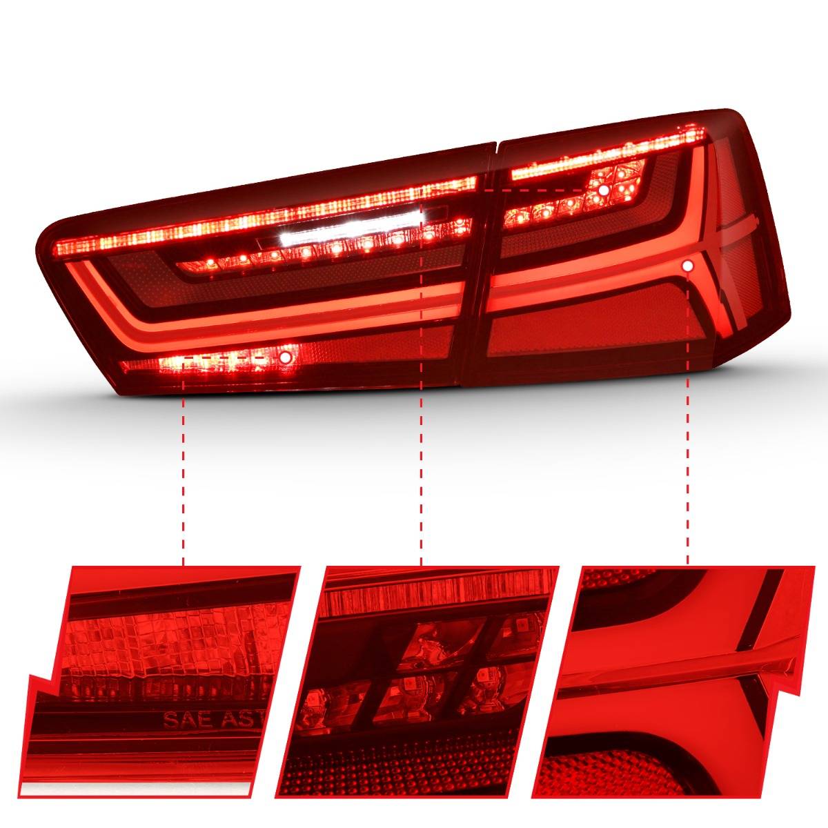 AUDI A6/S6 12-15 LED TAIL LIGHTS BLACK RED/CLEAR LENS W/ SEQUENTIAL SIGNAL 4 PCS