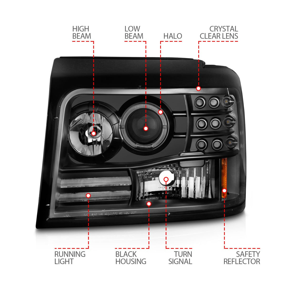 FORD F-150/BRONCO 92-96 / F-250/350 92-98 PROJECTOR HALO HEADLIGHTS BL