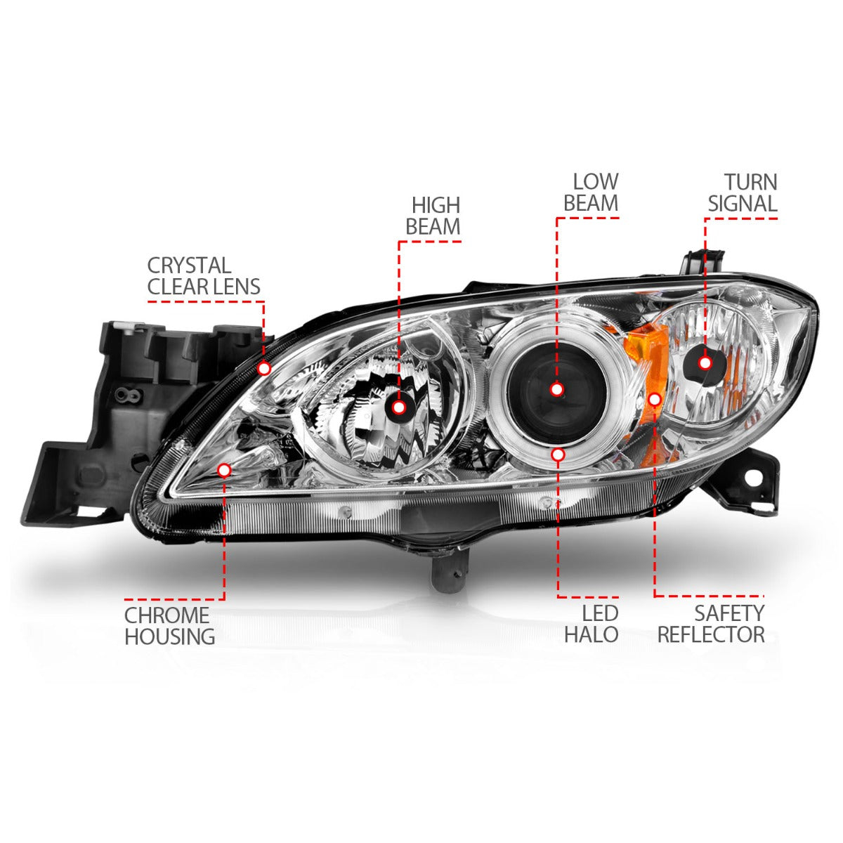 ③hamu MAZDA 3 04-08 4DR PROJECTOR HEADLIGHTS CHROME W/ RX HALO